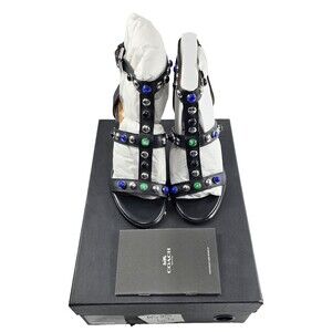 New Coach Isabel Semi Matte Calf High Heels Black Q8936 Strappy Studded Size 5B